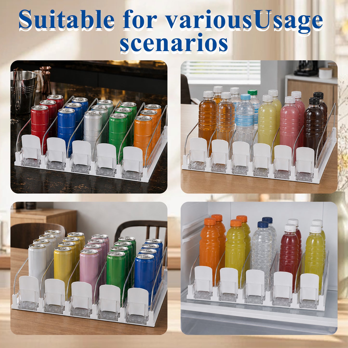 punada Drink Organizer for Fridge, Automatic Pusher Glide Soda Can Organizer for Refrigerator, 5 Rows Fridge Drink Organizer, Adjustable Width-Holds up to 25 Cans,White