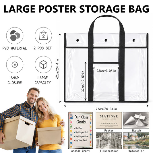 punada 2 Pack Large Art Portfolio Bag, 30.31 x 24.4 Inch Poster Storage Bag with Handle and Pocket for Artwork, Anchor Charts & Classroom Organization