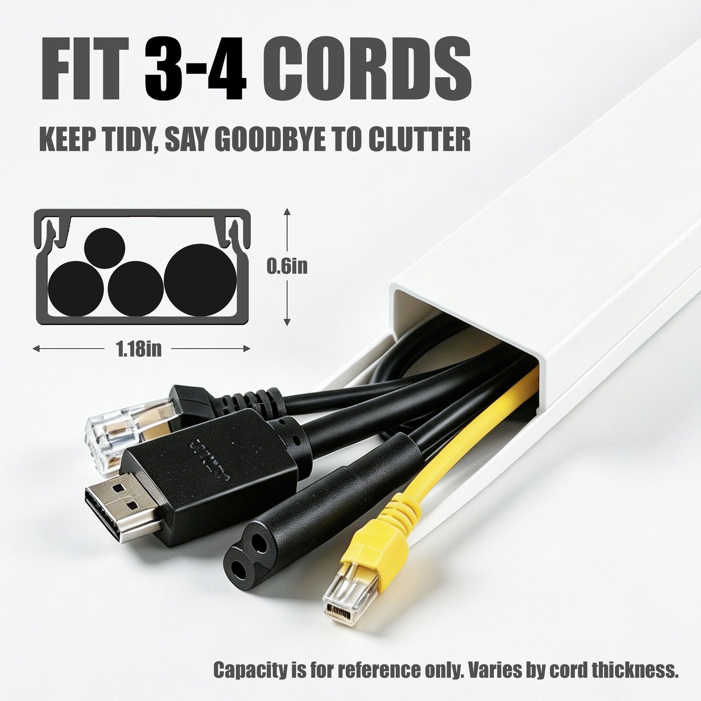 punada Cord Hider, 157in Cable Management Raceway Kit, Wire Covers for Cords on Wall, Paintable Cable Concealer & Cord Hider for Wall Mounted TV, 1.18" (W) x 0.59" (H), White
