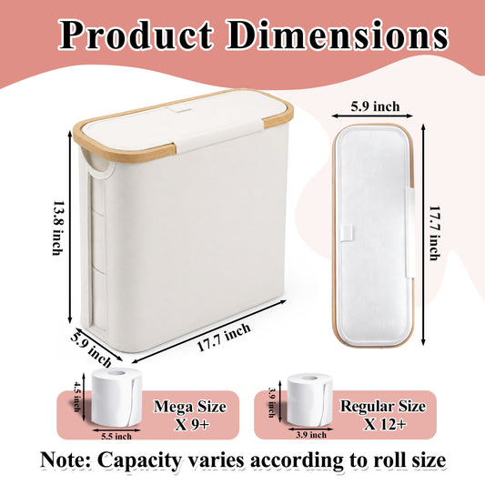punada Toilet Paper Storage Basket with Lid, Bathroom Toilet Paper Organizer Holds up to 12 Regular Rolls or 9 Mega Rolls, Foldable Bathroom Storage Bin with Handle and Non-Slip Base, Beige