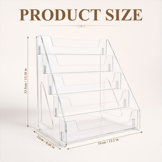 punada 5 Tier Card Display Stand, Clear Vertical Holder for Sports Cards, Greeting Cards, Postcards, Stickers and Brochures, Easy Snap-On Assembly