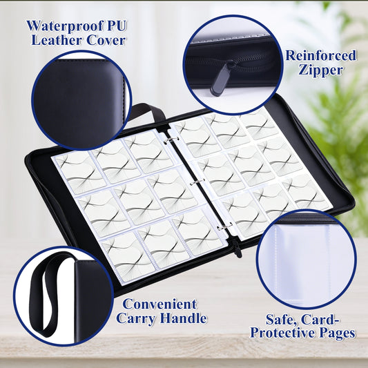 punada Card Binder, Trading Card Binder 1080 Pockets, Premium PU Collector Card Binder with Zipper Closure, Acid-Free Top Loading Pages, Water-Resistant Storage Album for Sports & Gaming Cards