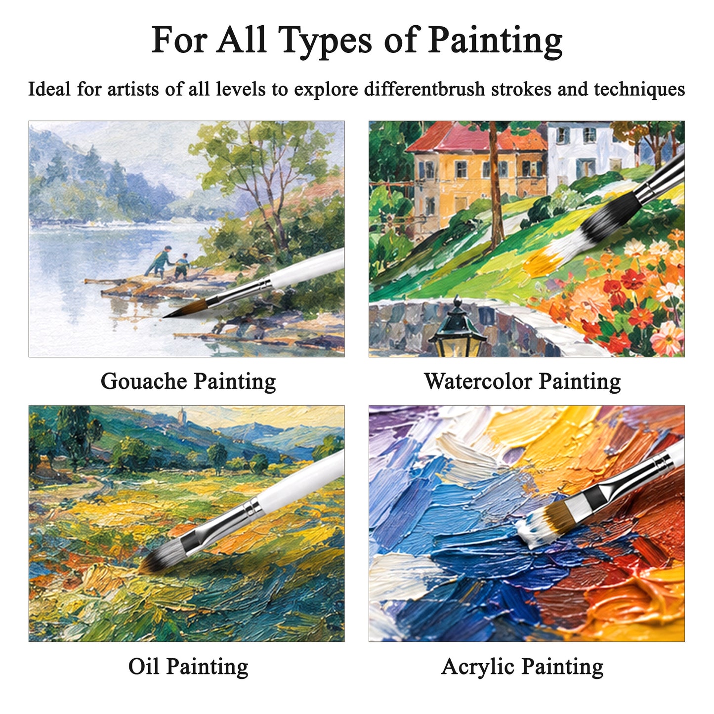 punada 24 Pcs Acrylic Paint Brushes Set for Acrylic Painting, Artist Paint Brushes with Soft Bristles & Comfortable Handles, for Acrylic Oil Watercolor, Canvas, Detail Art, Beginners & Artists