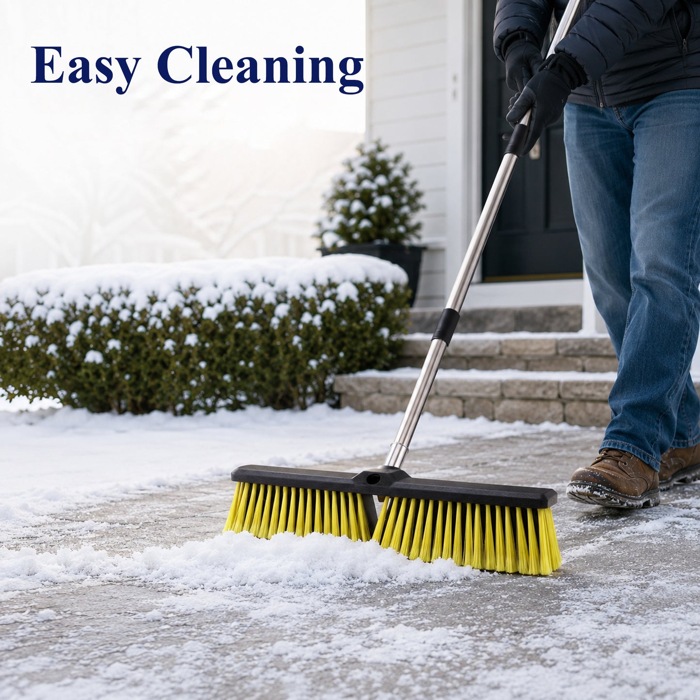 punada 18 inch Push Broom Outdoor, Heavy Duty Outdoor Broom with 61" Long Handle and Stiff Bristles for Cleaning Indoor Tile Deck Driveway Garage Yard Patio Concrete Floor