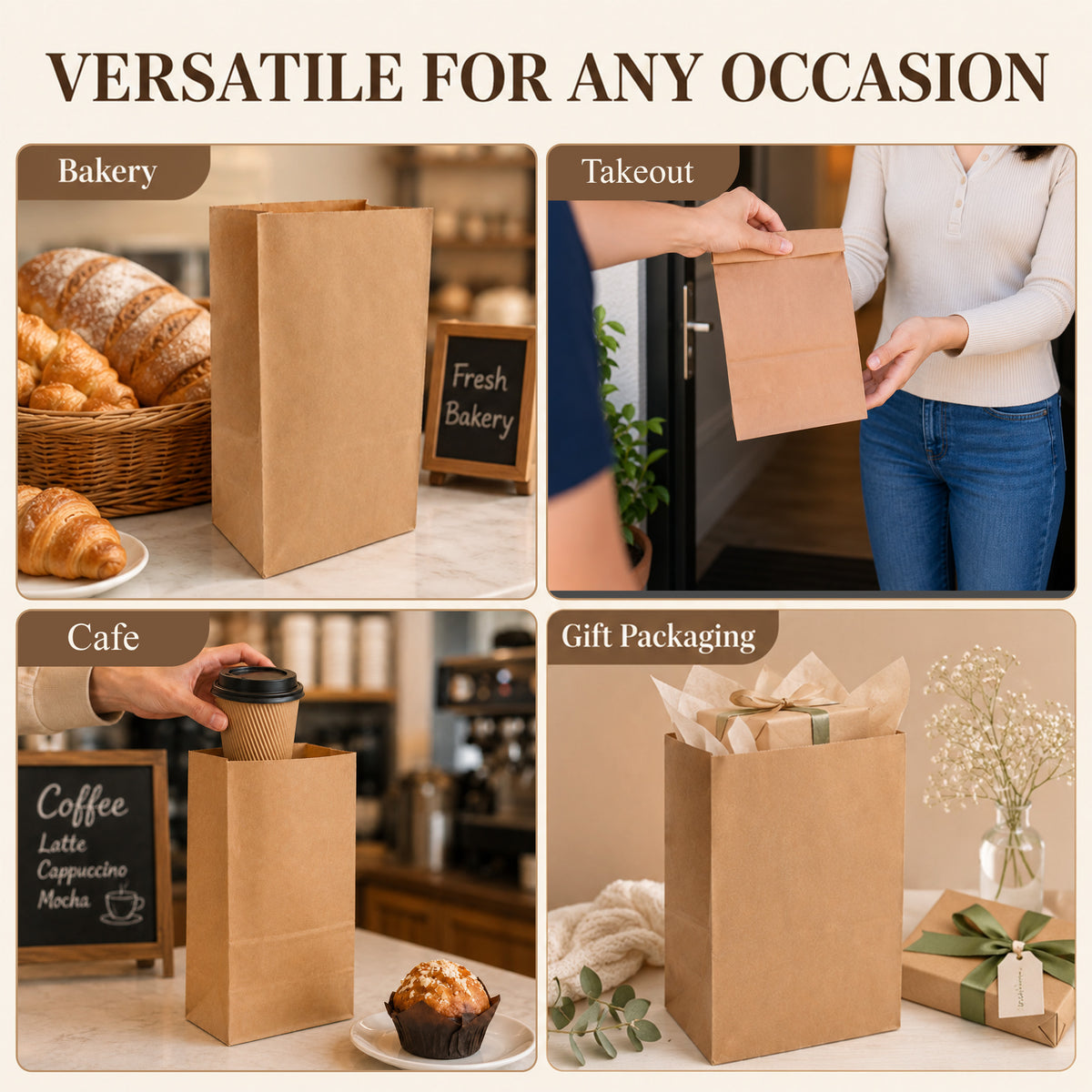 punada Paper Lunch Bags 150 Count, 4 lb Brown Kraft Lunch Bags, Bulk Disposable Lunch Sacks, Small Blank Bags for Snacks, Sandwiches, Groceries, Arts and Crafts, Gift Packaging