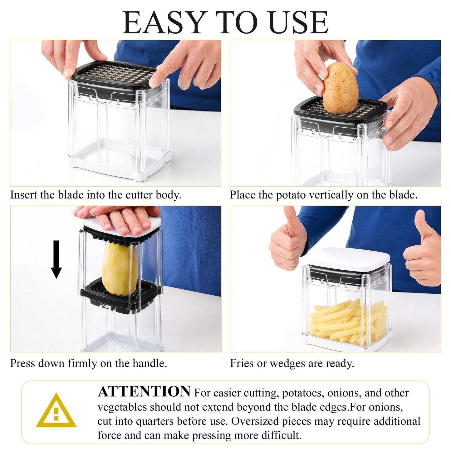 punada French Fry Cutter, Manual Potato Cutter with 2 Interchangeable Blades, Vegetable Chopper & Slicer for Potato, Onion, Carrot, Cucumber & Apple