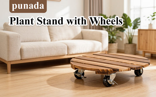 punada 2 Pack Plant Caddy with Wheels Heavy Duty, 12 Inch Wood Rolling Plant Stands with 360° Lockable Wheels, Plant Dolly for Indoor Outdoor Large Plant Pots, Flower Planters