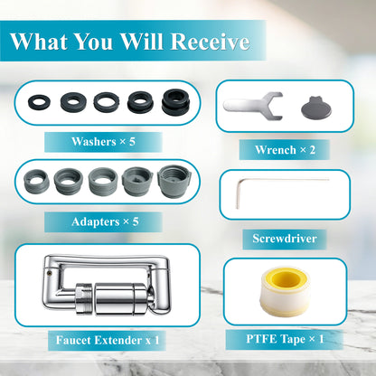 punada Faucet Extender, 1440° Swivel Faucet Aerator with 2 Flow Modes, Rotatable Multifunctional Sink and Kitchen Spray Attachment, Universal U-Shaped Faucet Extender for Bathroom and Kitchen Use