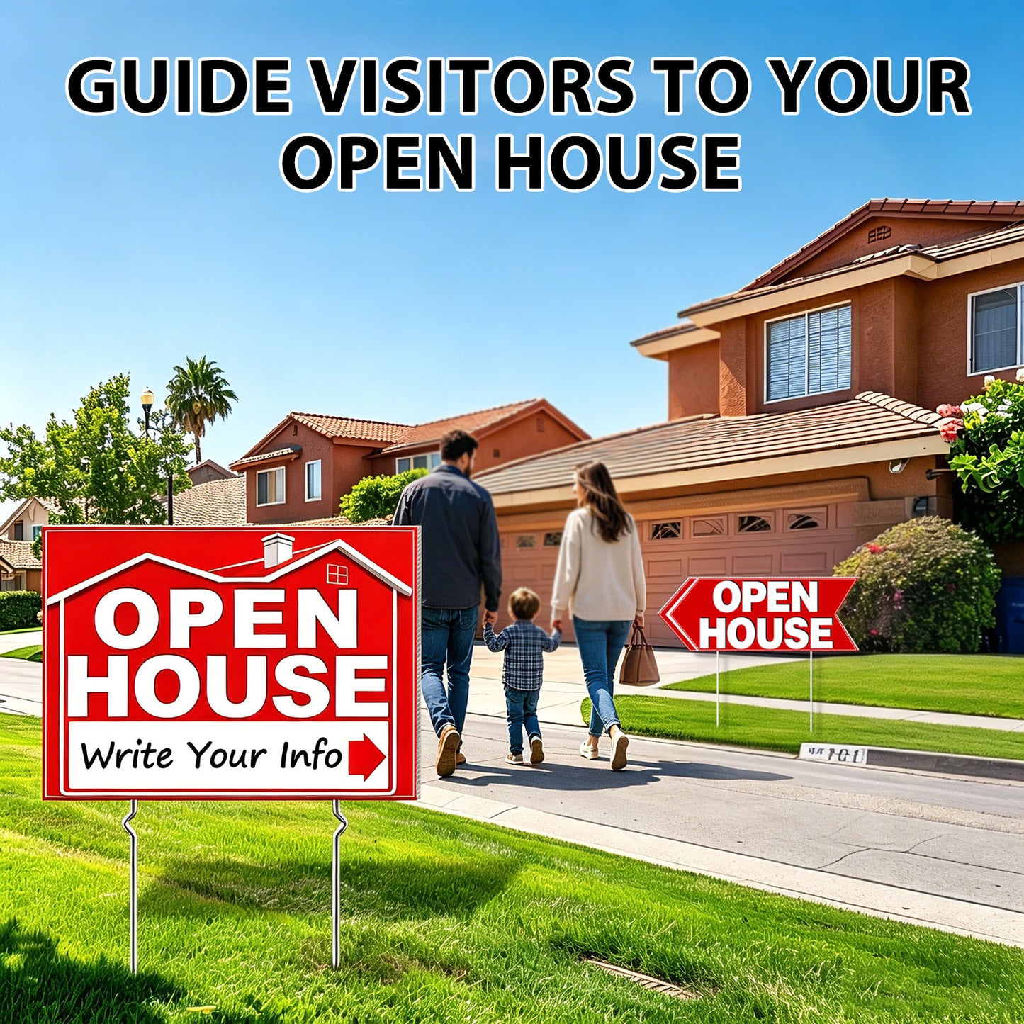 punada Open House Signs for Real Estate, 3 Pcs 17 x 13 inch and 2 Pcs 17 x 6 Inch Double-Sided Waterproof Open House Signs with Metal Stakes and Arrow Stickers for Realtor Sales