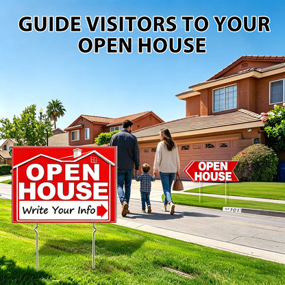 punada Open House Signs for Real Estate, 3 Pcs 17 x 13 inch and 2 Pcs 17 x 6 Inch Double-Sided Waterproof Open House Signs with Metal Stakes and Arrow Stickers for Realtor Sales