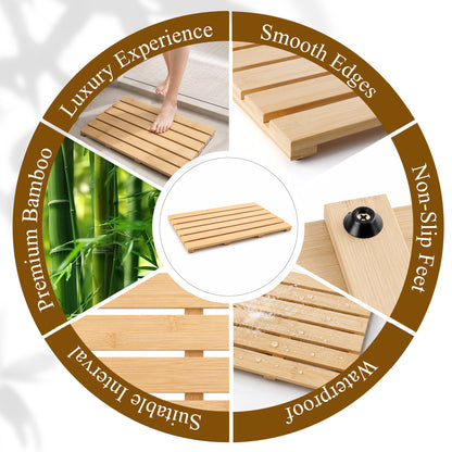 punada Bamboo Bath Mat, Non-Slip Waterproof Wooden Shower Mat for Bathroom, Bathtub, Sauna and Outdoor Use, Quick Dry Bamboo Floor Mat, 21.26 x 14.17 inch