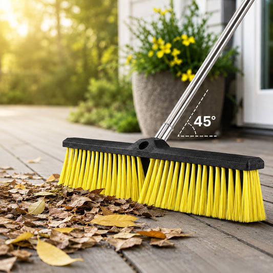 punada 18 inch Push Broom Outdoor, Heavy Duty Outdoor Broom with 61" Long Handle and Stiff Bristles for Cleaning Indoor Tile Deck Driveway Garage Yard Patio Concrete Floor
