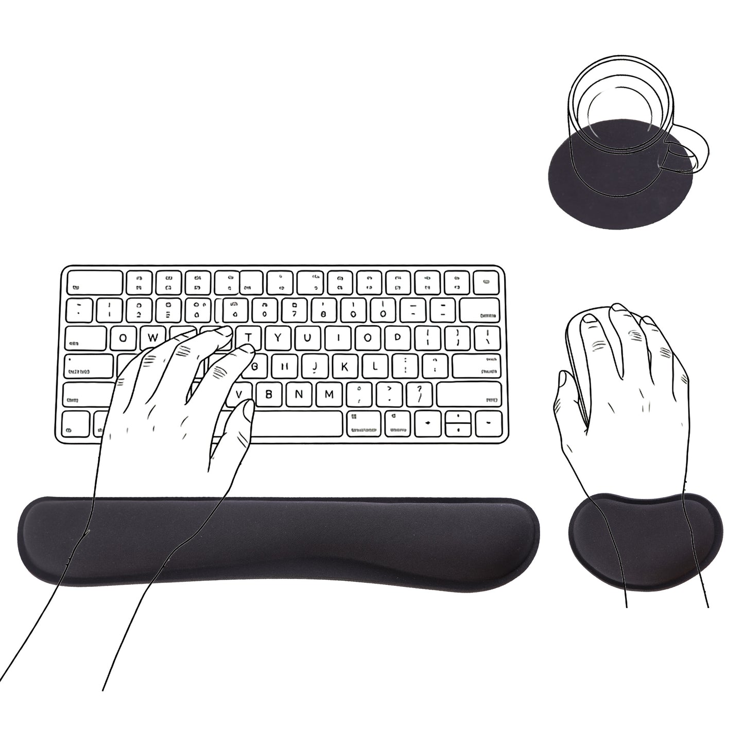 punada Keyboard Wrist Rest, Ergonomic Memory Foam Wrist Rest and Mouse Pad Set with Cup Coaster, Comfortable Stable Grip, Wrist Rest for Computer Keyboard for Typing, Gaming, Office, and Home