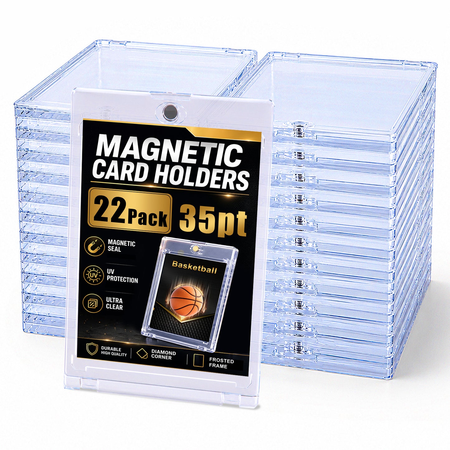 punada 22 Pack Magnetic Card Holder, 35pt Trading Card Case with UV Protection & Waterproof Hard Plastic Display Protector for Sports, Baseball, Football and Game Cards