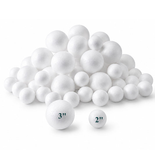 punada 50 Pack Foam Balls for Crafts, 2 Sizes White Polystyrene Foam Balls Smooth Round Balls for DIY Crafting, School Projects, Christmas Decorations,Modeling, Floral Arrangements and Ornaments