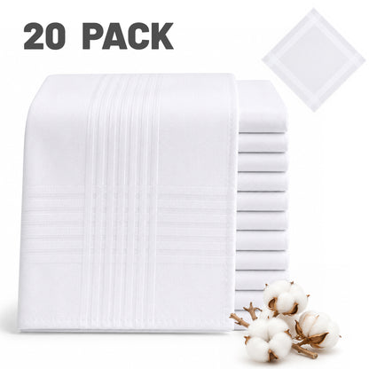 punada 20 pack White Handkerchiefs for Men, Soft Cotton Classic Mens Hankies, Reusable Pocket Handkerchiefs for Daily Use, 16x16 inch Suit Pocket Mens Handkerchiefs Cotton