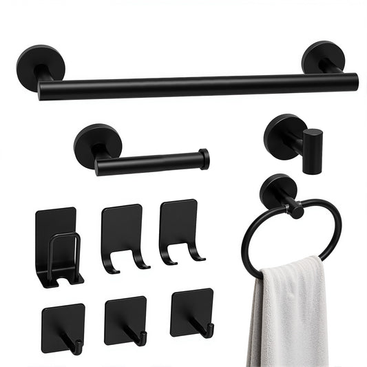 punada 10 pcs Matte Black Bathroom Hardware Set, Stainless Steel Bathroom Accessories Set with Toilet Paper Holder, Towel Ring & Hooks, Towel Bar Set for Home, Towel Racks for Bathroom Wall Mounted