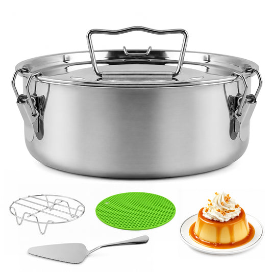punada Stainless Steel Flan Mold, 304 Flanera Flan Pan with Lid and Handle, 1.5 QT Round Flan Molds for Baking Cheesecake Flan Pudding, Compatible with Pot 6QT/8QT