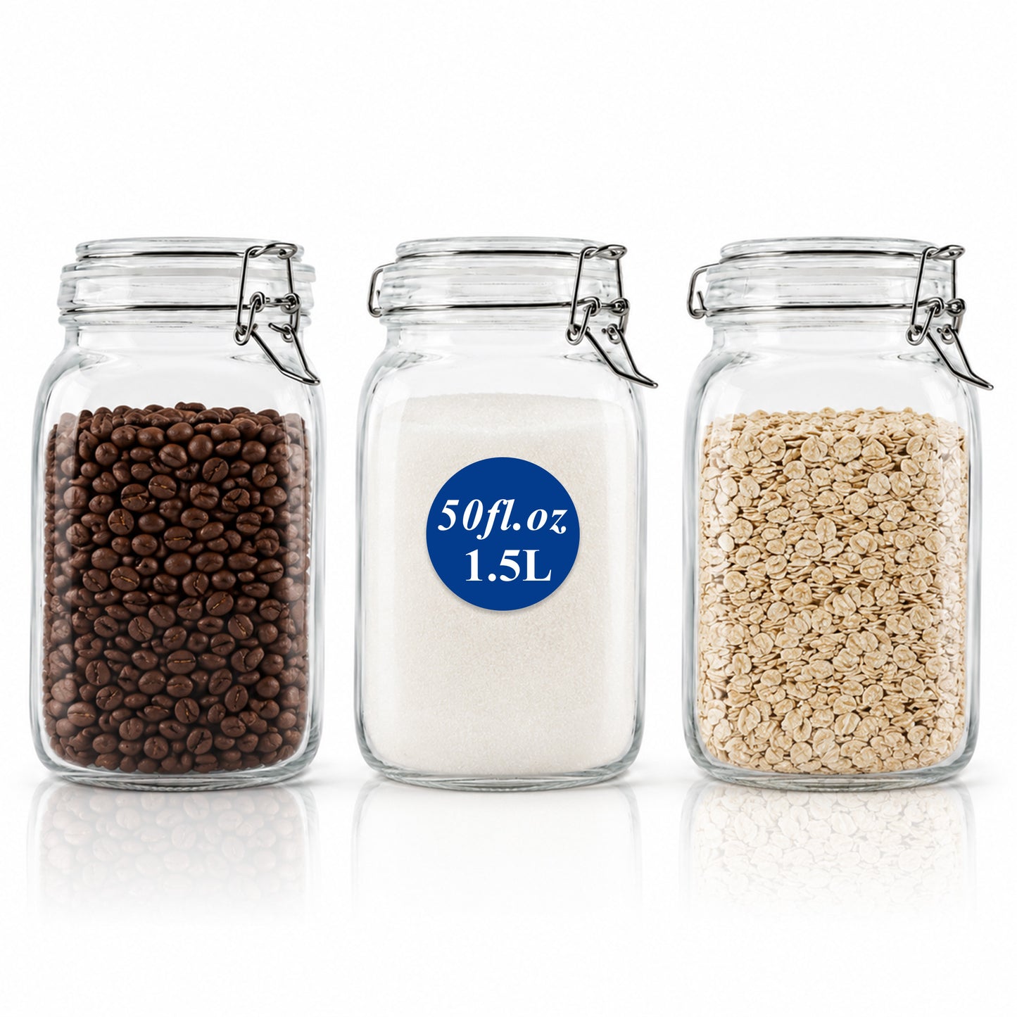 punada 3-Pack 50oz Glass Jars with Airtight Lid, Wide Mouth Kitchen Canisters for Kitchen & Pantry Organization, Air Tight Glass Storage Jars for Sugar, Flour, Cereal, Coffee