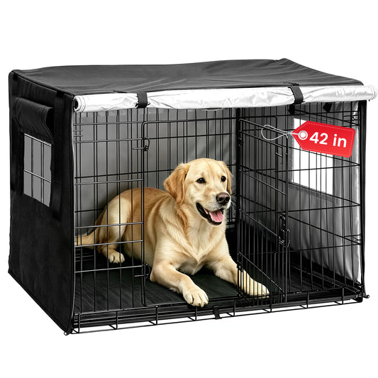 punada Dog Crate Cover 42 Inch, Dog Kennel Cover for Wire Crates with 4-Side Zipper Open Design and 2 Window Panels, Privacy Covers for Indoor Use