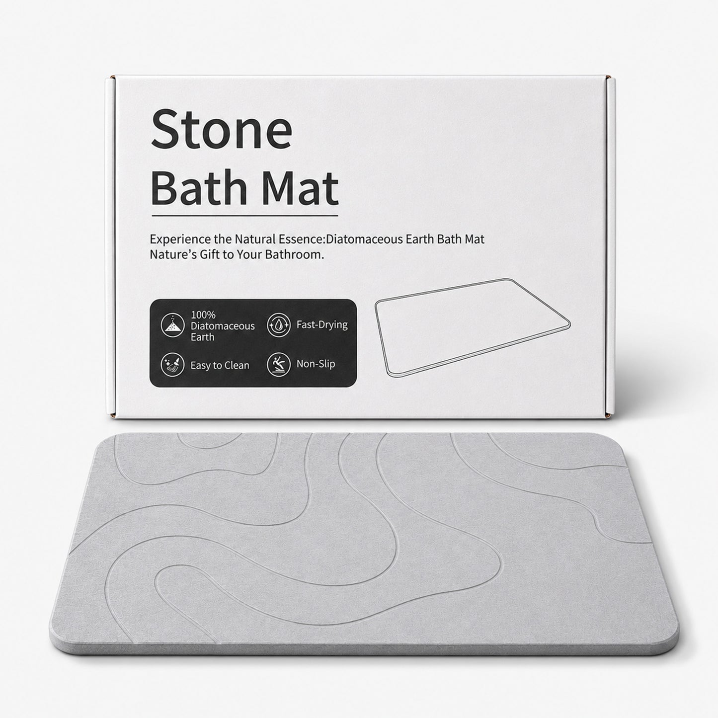 punada Stone Bath Mat, Quick-Dry Non-Slip Diatomaceous Earth Bath Mat, Super Absorbent Stone Shower Mat for Bathroom Floor, Easy to Clean, 23.6 x 15.4 Inch Grey