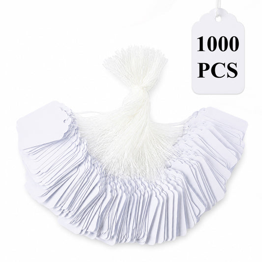 punada 1000 PCS Price Tags with String, White Writable Hang Tags for Pricing, Clothing, Jewelry, Retail Stores, Inventory Control, Garage Sale and Merchandise Labeling, 1.75 x 1.1 Inch