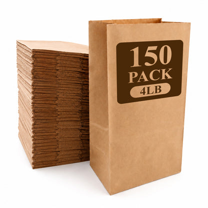 punada Paper Lunch Bags 150 Count, 4 lb Brown Kraft Lunch Bags, Bulk Disposable Lunch Sacks, Small Blank Bags for Snacks, Sandwiches, Groceries, Arts and Crafts, Gift Packaging