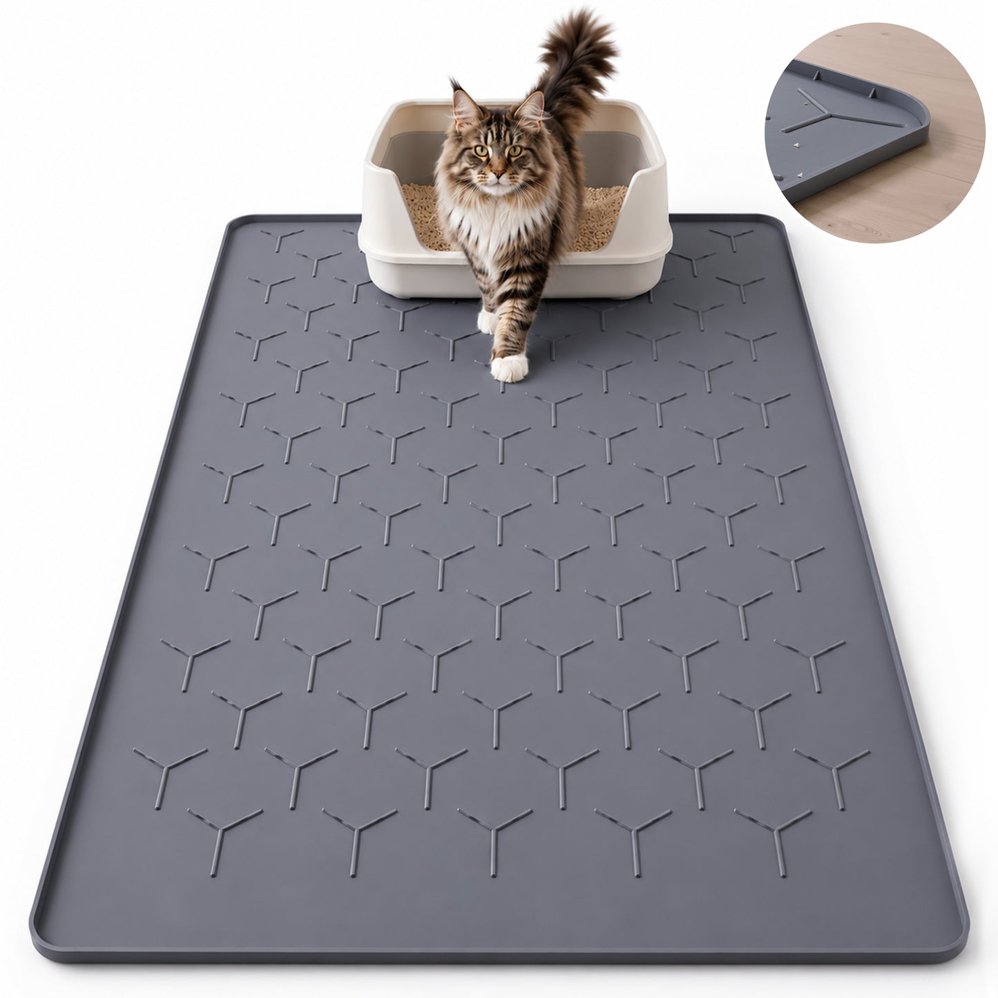 punada Silicone Cat Litter Mat, 34 x 22 inch Large Litter Box Mat with Raised Edge, Easy-to-Clean Waterproof Litter Trapping Mat, Soft Surface Cat Mat for Litter Box and Floor Protection