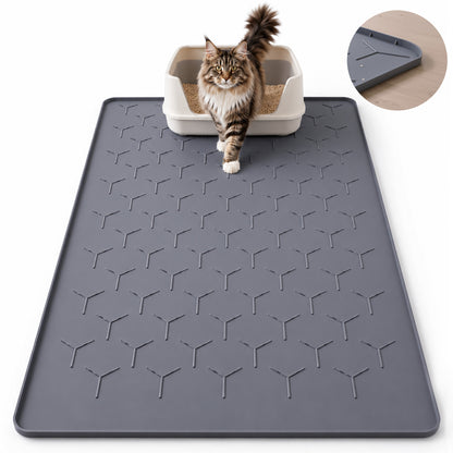 punada Silicone Cat Litter Mat, 34 x 22 inch Large Litter Box Mat with Raised Edge, Easy-to-Clean Waterproof Litter Trapping Mat, Soft Surface Cat Mat for Litter Box and Floor Protection