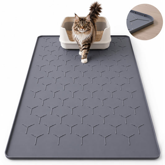 punada Silicone Cat Litter Mat, 34 x 22 inch Large Litter Box Mat with Raised Edge, Easy-to-Clean Waterproof Litter Trapping Mat, Soft Surface Cat Mat for Litter Box and Floor Protection