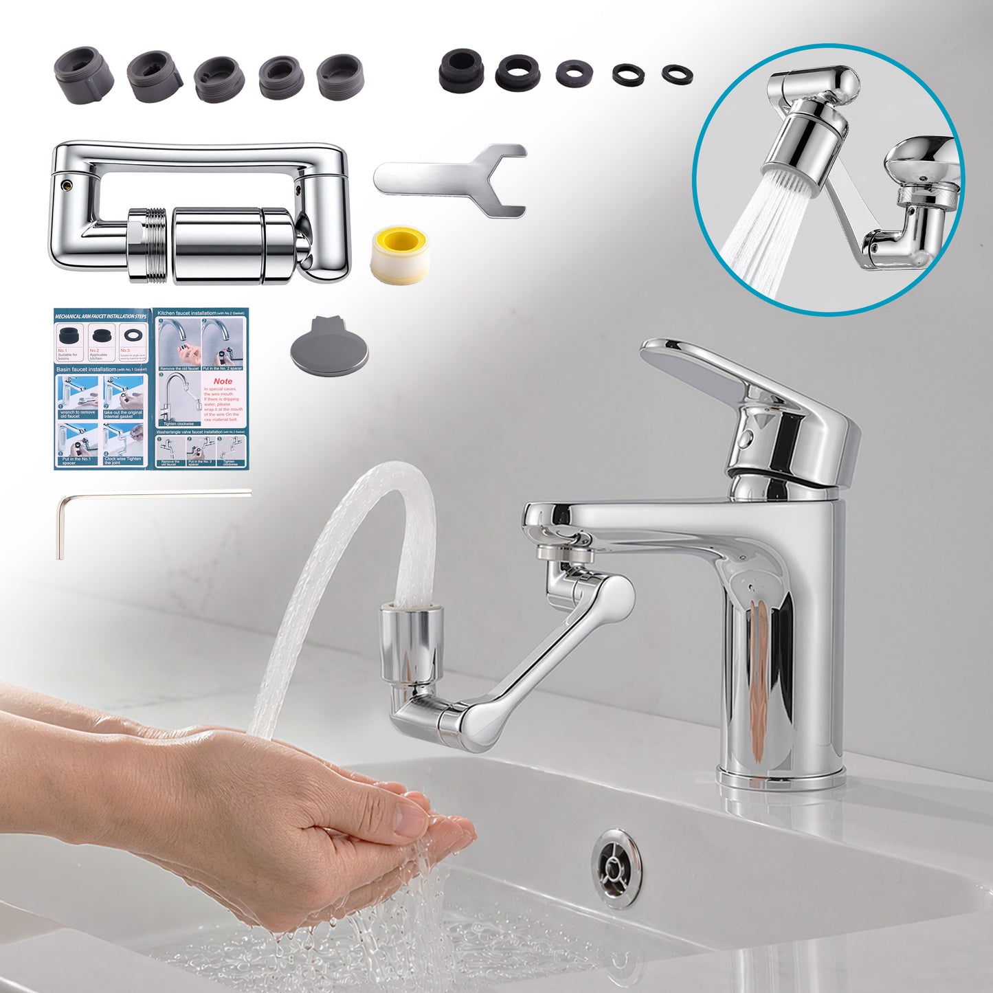 punada Faucet Extender, 1440° Swivel Faucet Aerator with 2 Flow Modes, Rotatable Multifunctional Sink and Kitchen Spray Attachment, Universal U-Shaped Faucet Extender for Bathroom and Kitchen Use