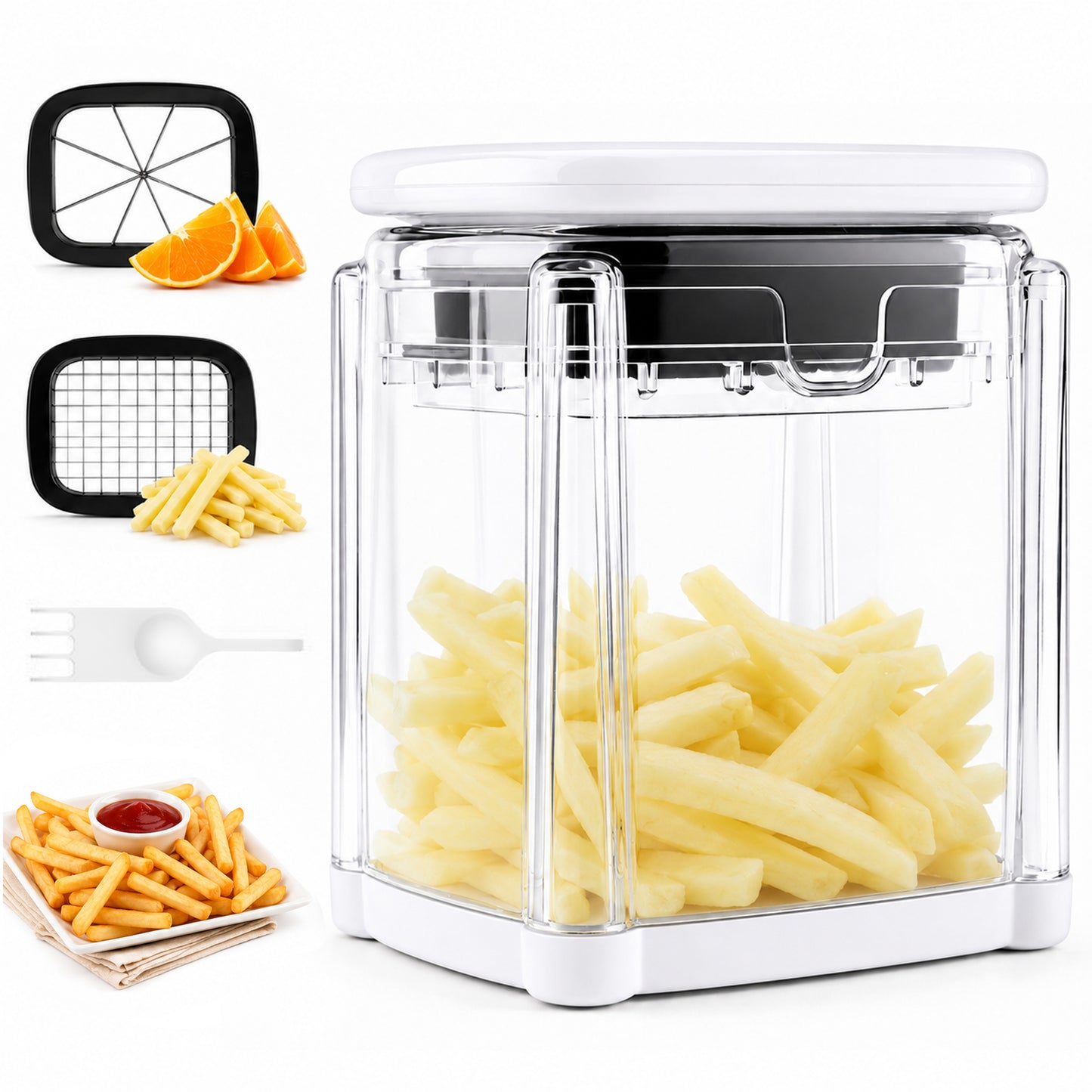 punada French Fry Cutter, Manual Potato Cutter with 2 Interchangeable Blades, Vegetable Chopper & Slicer for Potato, Onion, Carrot, Cucumber & Apple