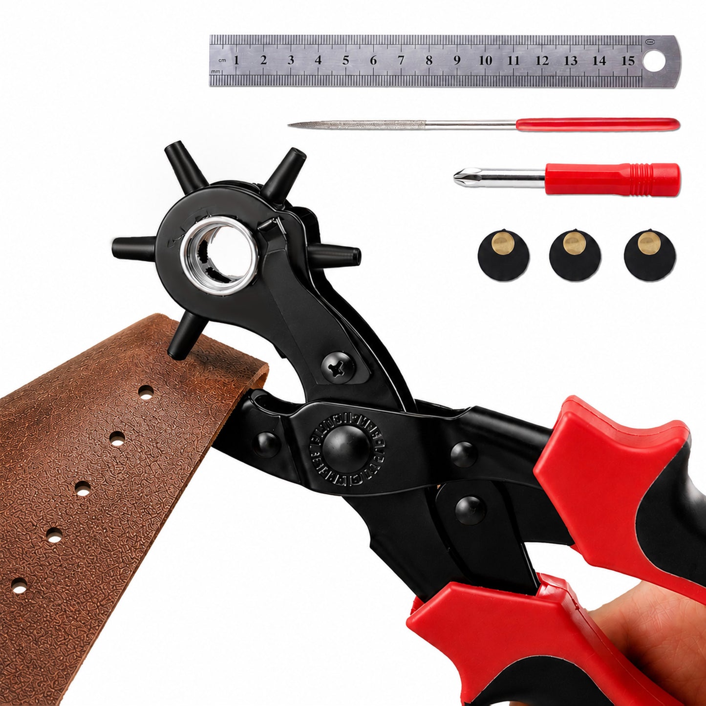 punada Leather Hole Punch, Rotary Belt Hole Puncher for Leather Multi Punch Sizes(2-4.5mm) Hole Punch for Pet Collars, Belts, Diy Home and Craft Projects