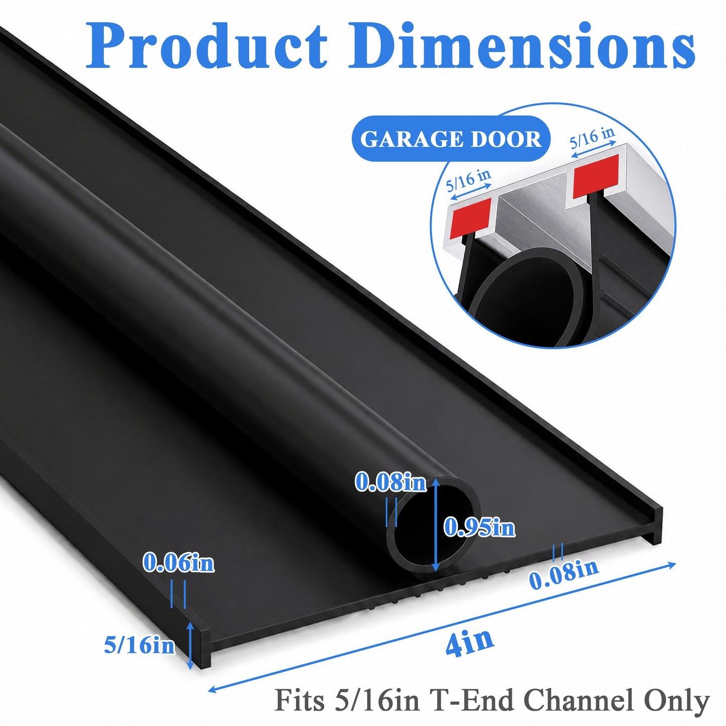 punada Garage Door Seal 10ft Bottom Rubber, PVC Weather Stripping Replacement with 5/16" T-End U+O Ring, Weatherproof Garage Door Seal, Blocks Drafts, Dust & Noise, Easy Install