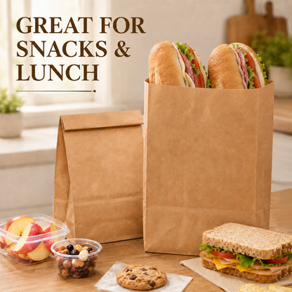 punada Paper Lunch Bags 150 Count, 4 lb Brown Kraft Lunch Bags, Bulk Disposable Lunch Sacks, Small Blank Bags for Snacks, Sandwiches, Groceries, Arts and Crafts, Gift Packaging