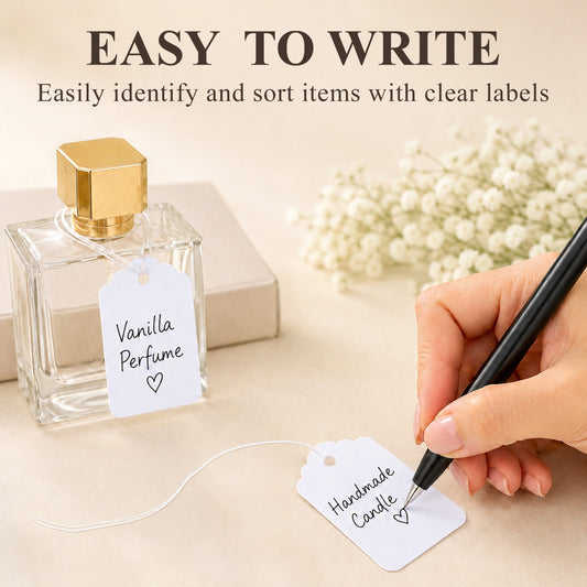 punada 1000 PCS Price Tags with String, White Writable Hang Tags for Pricing, Clothing, Jewelry, Retail Stores, Inventory Control, Garage Sale and Merchandise Labeling, 1.75 x 1.1 Inch