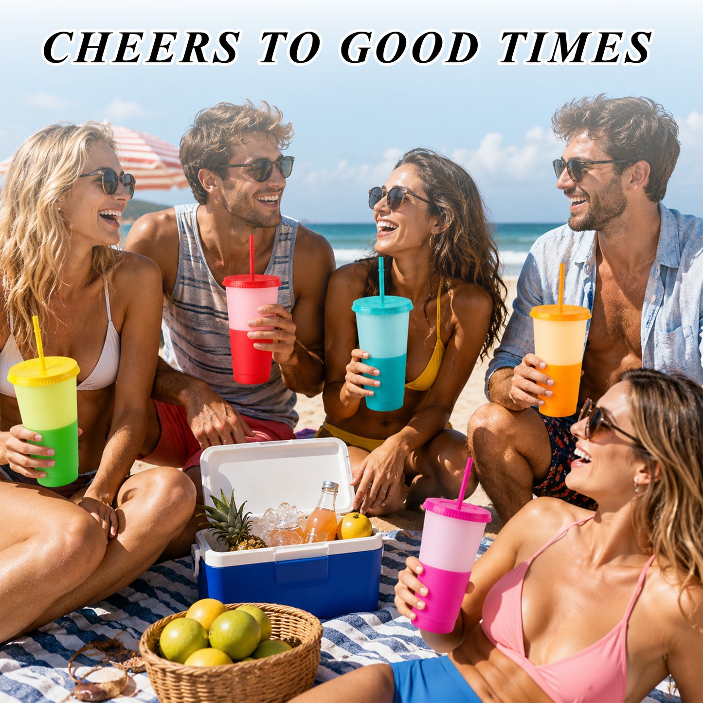punada Reusable Cups with Lids and Straws, 6 Pack 24oz Color Changing Plastic Tumblers Set, Reusable Iced Coffee Travel Mugs, Drinking Cups for Party, Travel & Daily Use