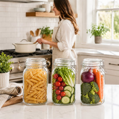 punada 3-Pack 50oz Glass Jars with Airtight Lid, Wide Mouth Kitchen Canisters for Kitchen & Pantry Organization, Air Tight Glass Storage Jars for Sugar, Flour, Cereal, Coffee