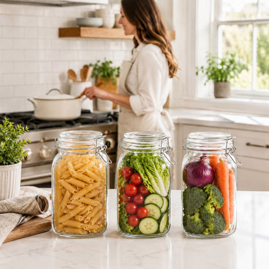punada 3-Pack 50oz Glass Jars with Airtight Lid, Wide Mouth Kitchen Canisters for Kitchen & Pantry Organization, Air Tight Glass Storage Jars for Sugar, Flour, Cereal, Coffee