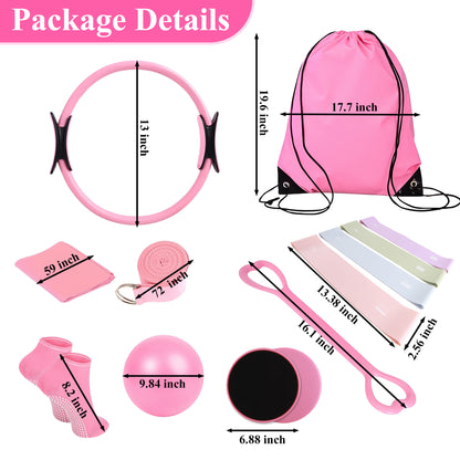 punada Pilates Kit, Pilates Essentials Kit for Women with 14" Pilates Ring and Ball, Pilates Equipment Set with Resistance Bands, Core Sliders, and Accessories for Starter Home Workout