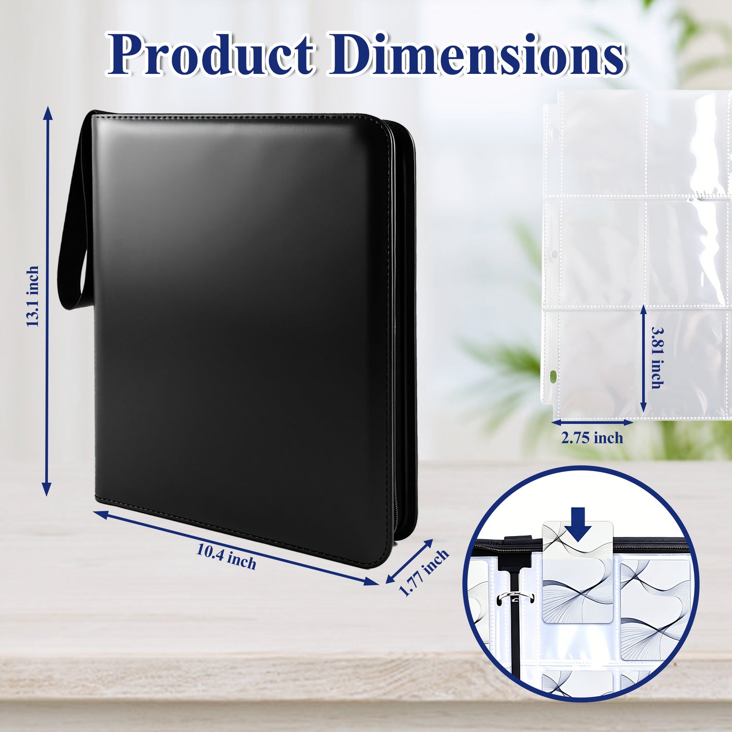 punada Card Binder, Trading Card Binder 1080 Pockets, Premium PU Collector Card Binder with Zipper Closure, Acid-Free Top Loading Pages, Water-Resistant Storage Album for Sports & Gaming Cards