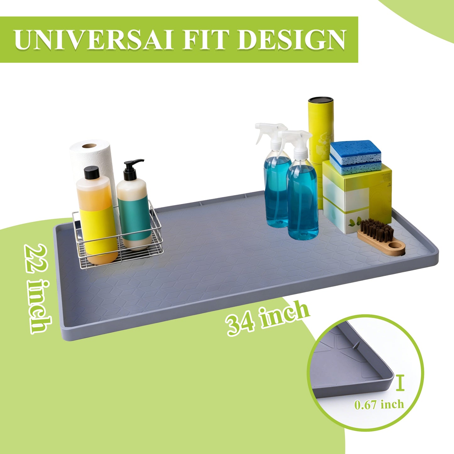 punada Under Sink Mat, 34" x 22" Waterproof Silicone Kitchen Sink Cabinet Protector, Shelf Liner for Kitchen and Bathroom, Leak-Proof Drip Tray, Kitchen Organizer Storage Mat, Gray