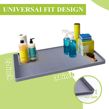 punada Under Sink Mat, 34" x 22" Waterproof Silicone Kitchen Sink Cabinet Protector, Shelf Liner for Kitchen and Bathroom, Leak-Proof Drip Tray, Kitchen Organizer Storage Mat, Gray