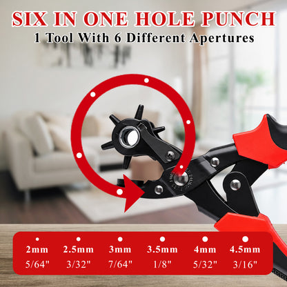 punada Leather Hole Punch, Rotary Belt Hole Puncher for Leather Multi Punch Sizes(2-4.5mm) Hole Punch for Pet Collars, Belts, Diy Home and Craft Projects