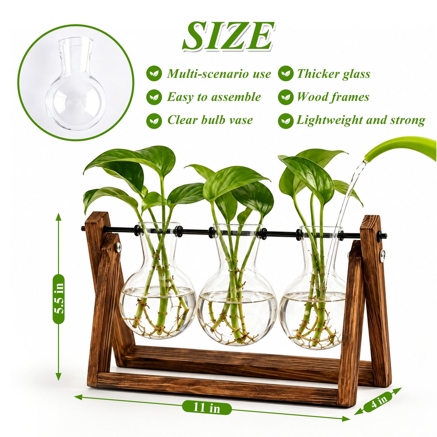 punada Propagation Vases, Plant Propagation Station with Wooden Stand and 3 Bulb Glass Vases, Hydroponic Plant Terrarium Holder for Indoor Plants