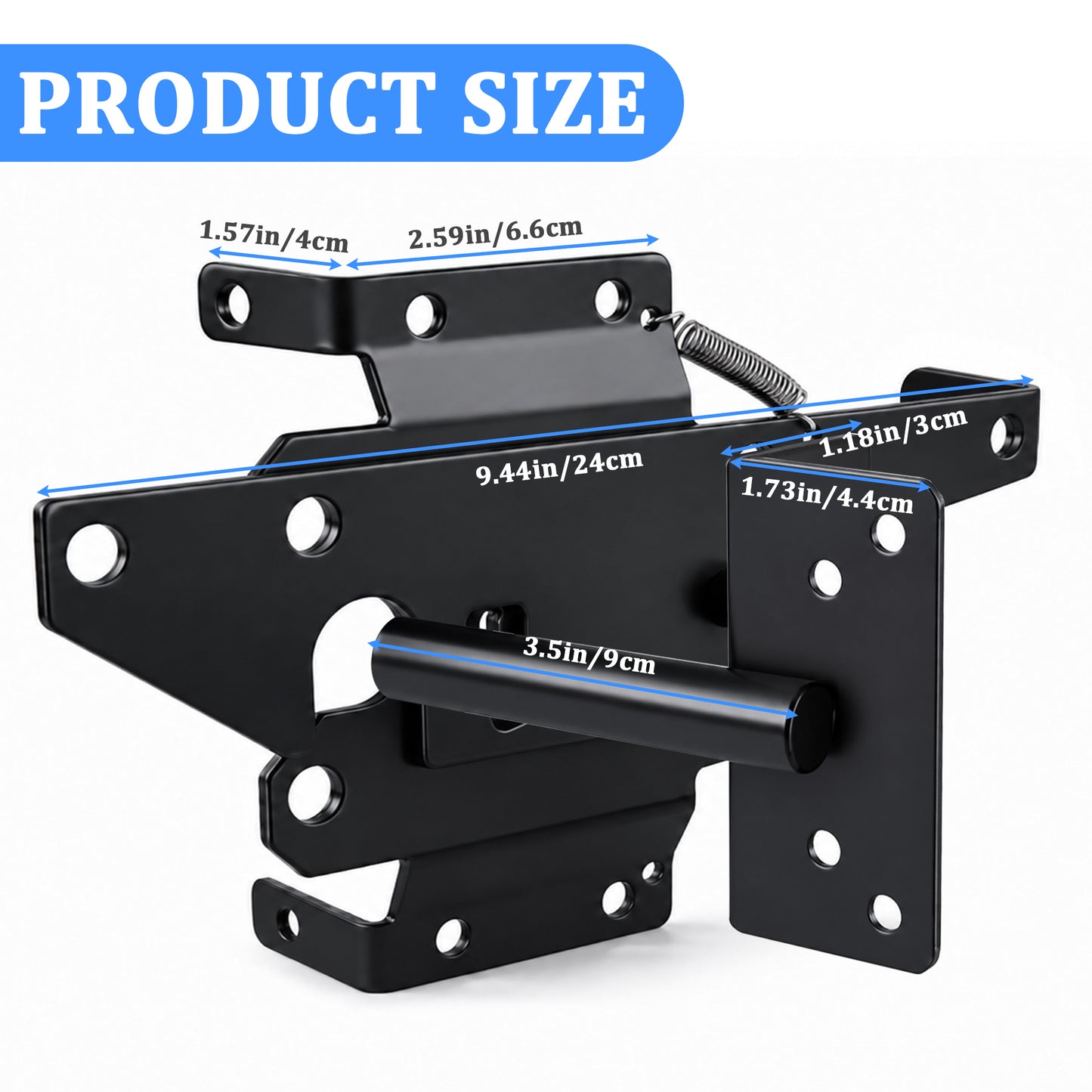 punada Gate Latch for Wooden Fence, Heavy Duty Self Locking Gravity Gate Lock, Post Mount Hardware for Wood and Vinyl Fence, Pool Yard Garden, Black