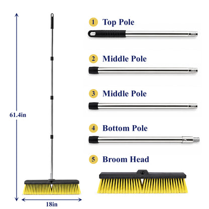 punada 18 inch Push Broom Outdoor, Heavy Duty Outdoor Broom with 61" Long Handle and Stiff Bristles for Cleaning Indoor Tile Deck Driveway Garage Yard Patio Concrete Floor