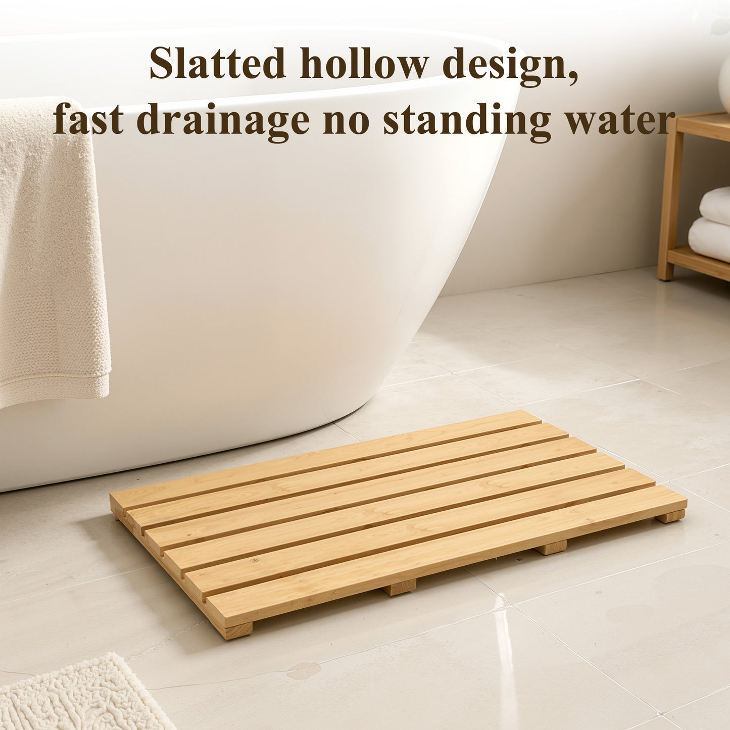punada Bamboo Bath Mat, Non-Slip Waterproof Wooden Shower Mat for Bathroom, Bathtub, Sauna and Outdoor Use, Quick Dry Bamboo Floor Mat, 21.26 x 14.17 inch
