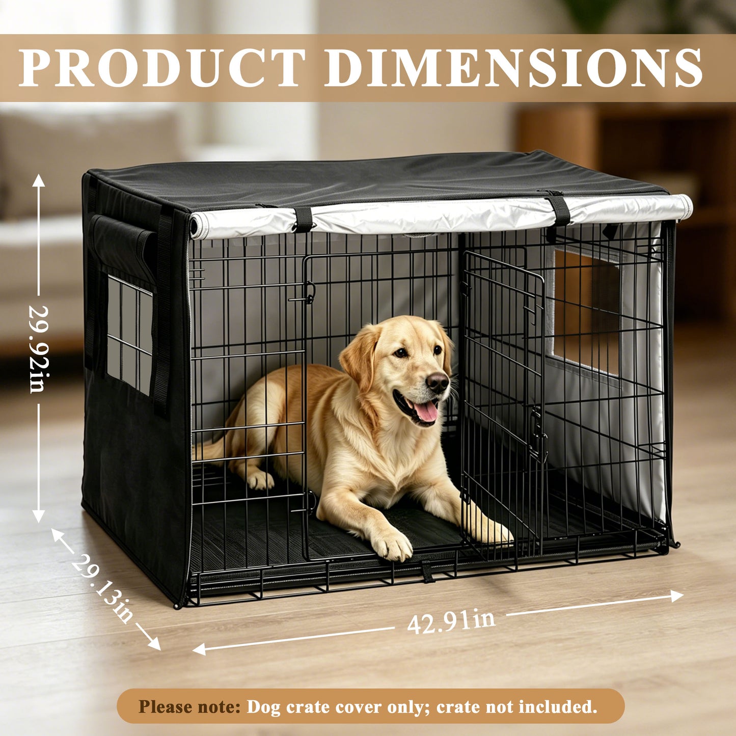 punada Dog Crate Cover 42 Inch, Dog Kennel Cover for Wire Crates with 4-Side Zipper Open Design and 2 Window Panels, Privacy Covers for Indoor Use