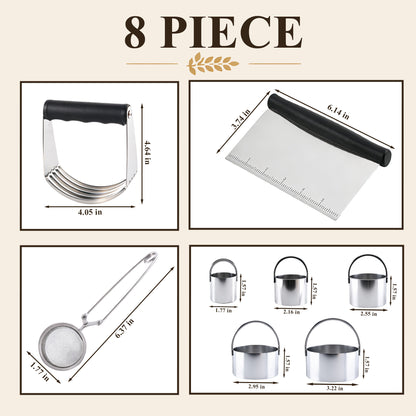 punada Stainless Steel Biscuit Cutter Set, Pastry Blender, Pastry Scraper, Round Cookie Cutters with Handle, Flour Sifter Ball for Baking, Pastry Cutter Set, Professional Baking Dough Tools (4 Pcs)